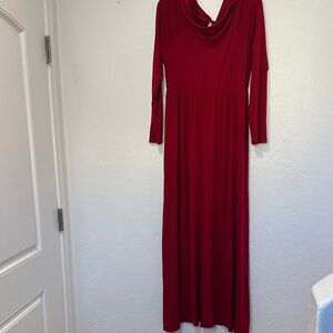 Mother Bee Maternity Maxi Dress Size XL Long Sleeve Cowl Neck Maroon Stretch red